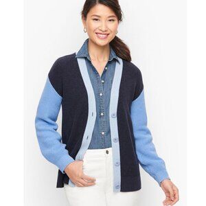 Talbots Shaker Stitch Cardigan, Colorblock, Blue Grandpa Cardigan, MP